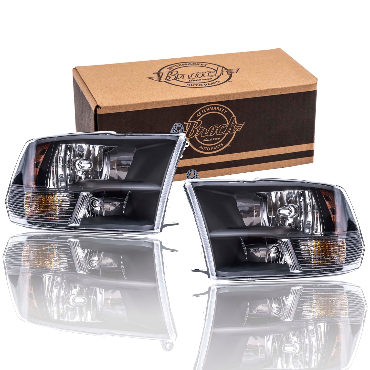 Brock Replacement Driver Left Passenger Right Halogen Combination Headlight Assembly Standard Type With Black Bezel Set Compatible With 2013-2018 RAM Pickup 2019-2023 RAM 1500 Classic
