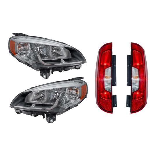Halogen Combination Headlights & Tail Lights 4 Piece Set Driver Left Passenger Right For 2015-2022 RAM ProMaster City