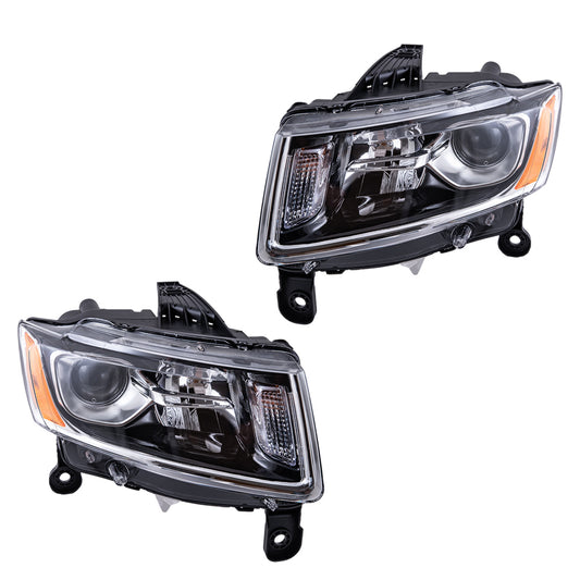 2014-2016 Jeep Grand Cherokee Halogen Combination Headlight Assembly With Chrome Bezel Set LH+RH