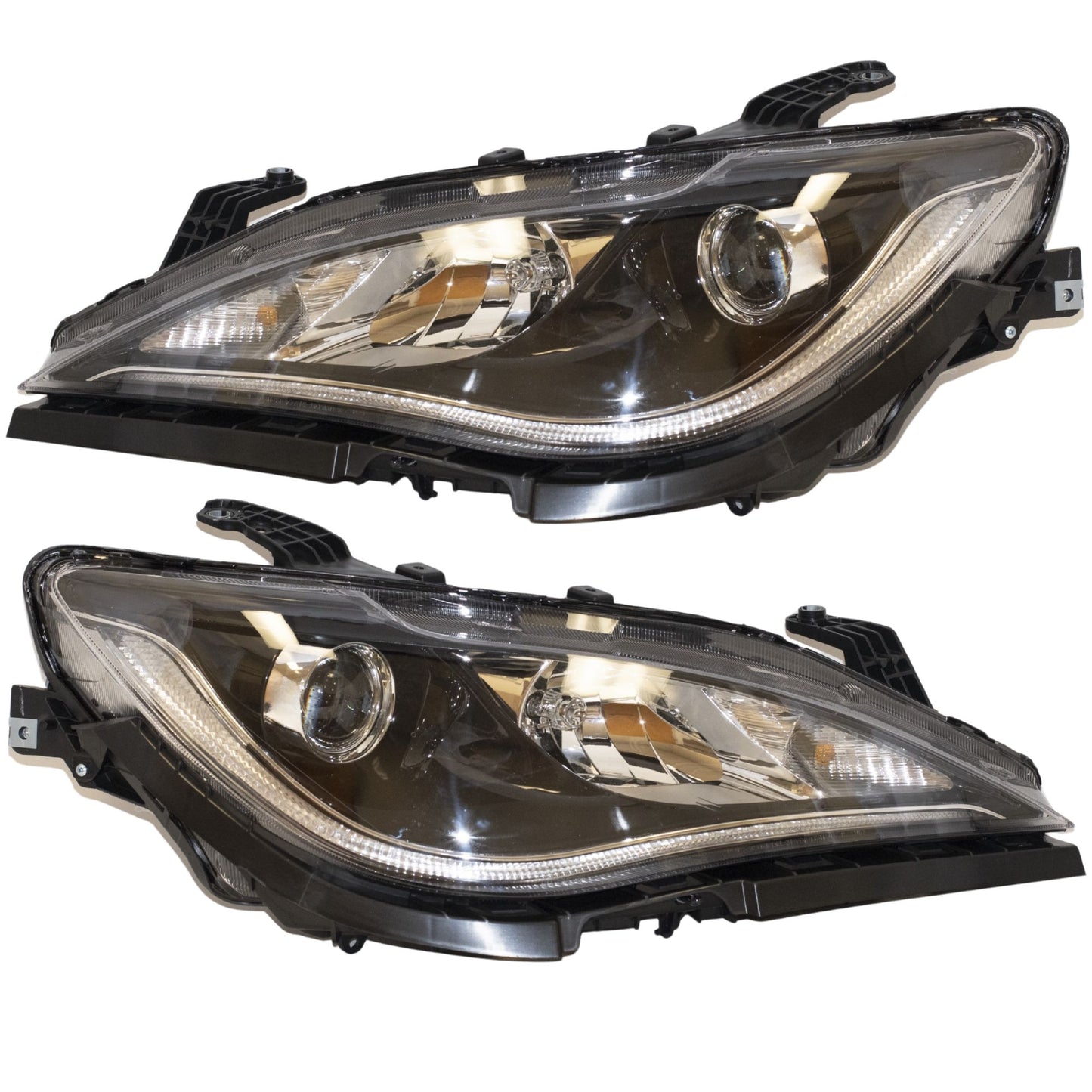 Halogen Combination Quad Headlight Lens and Housing With Black Bezel Without Daytime Running Lights 2 Piece Set Driver Side Left Passenger Side Right For 2017-2020 Chrysler Pacifica 2020 Chrysler Voyager