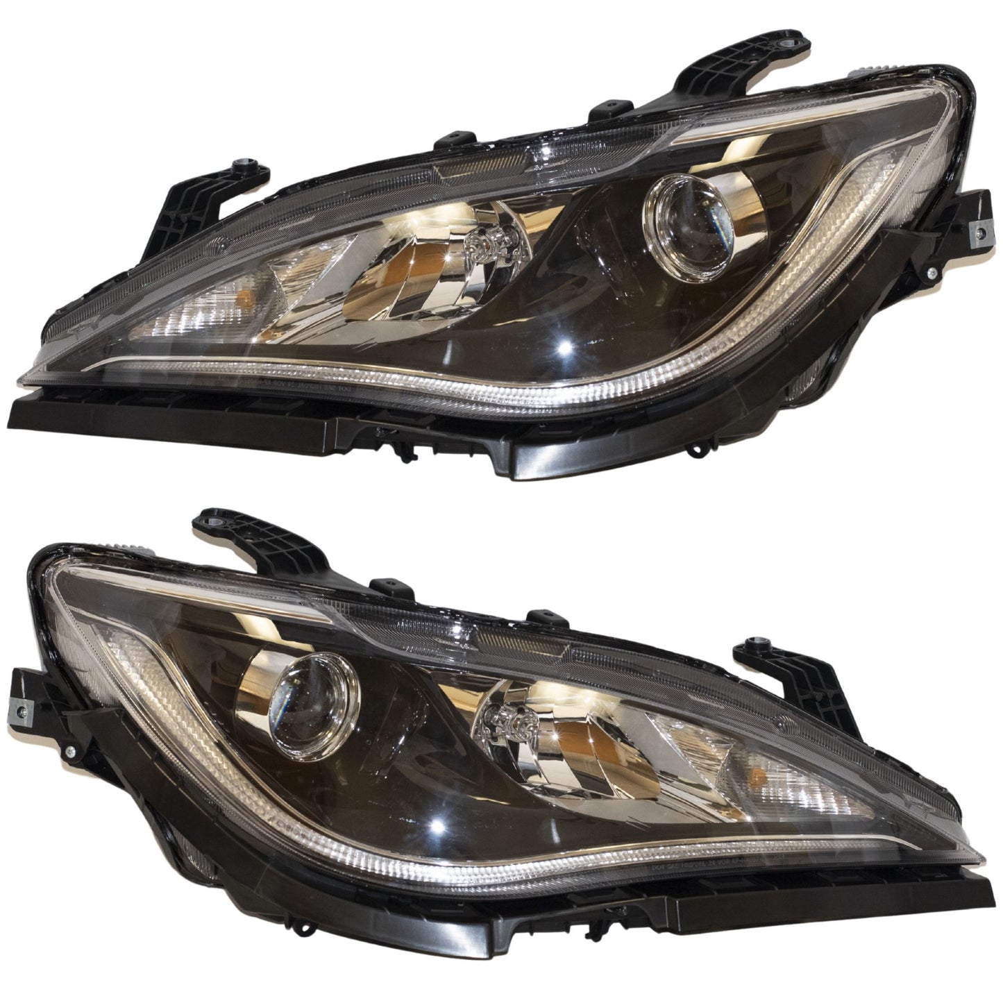 HID Combination Quad Headlight Lens and Housing With Chrome Bezel and Daytime Running Lights 2 Piece Set Driver Side Left Passenger Side Right For 2017-2020 Chrysler Pacifica