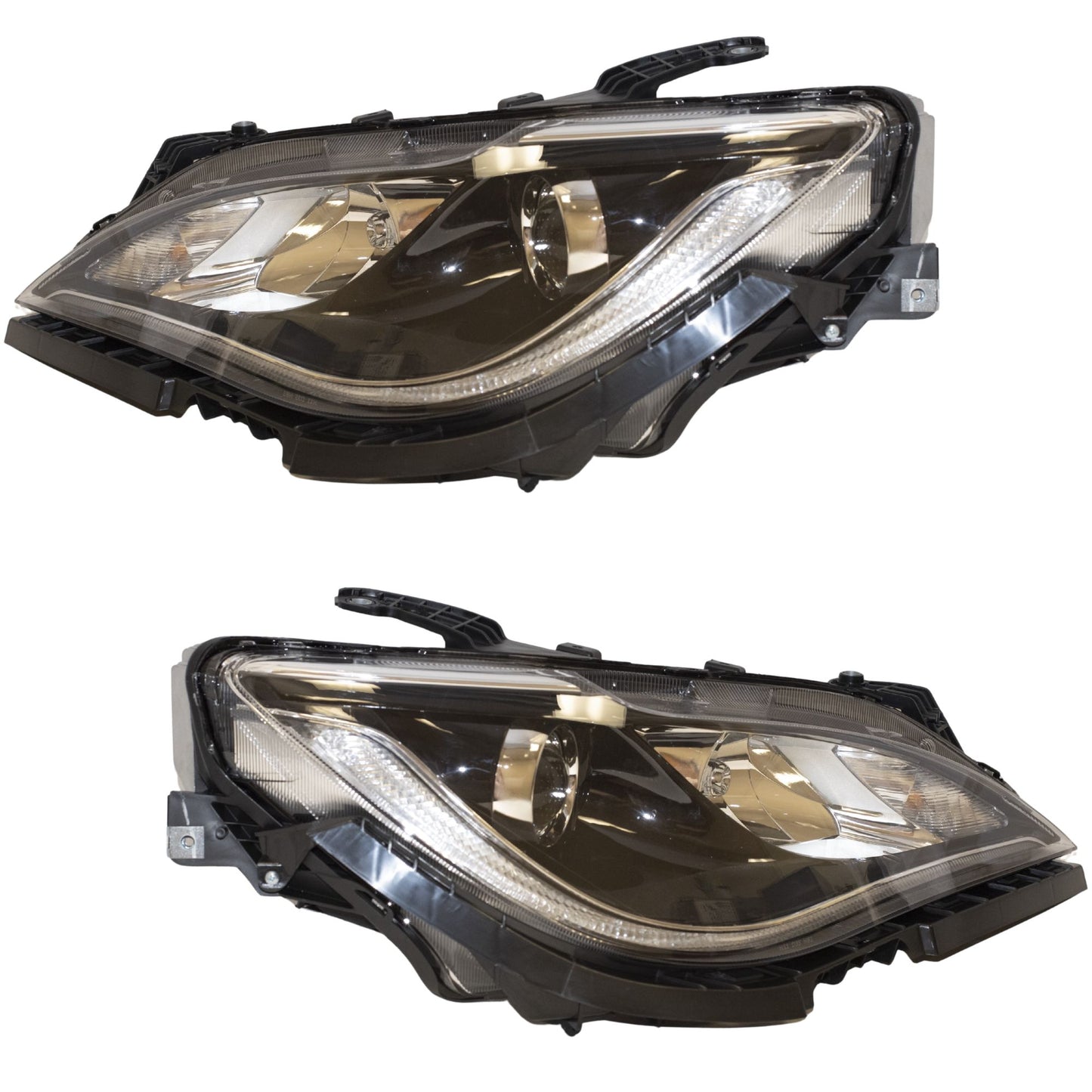 HID Combination Quad Headlight Lens and Housing With Chrome Bezel and Daytime Running Lights 2 Piece Set Driver Side Left Passenger Side Right For 2017-2020 Chrysler Pacifica