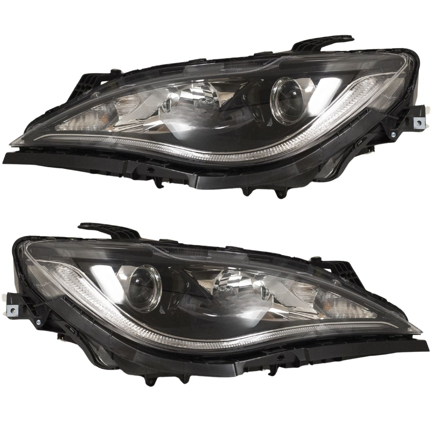 HID Combination Quad Headlight Lens and Housing With Black Bezel and Daytime Running Lights 2 Piece Set Driver Side Left Passenger Side Right For 2017-2020 Chrysler Pacifica