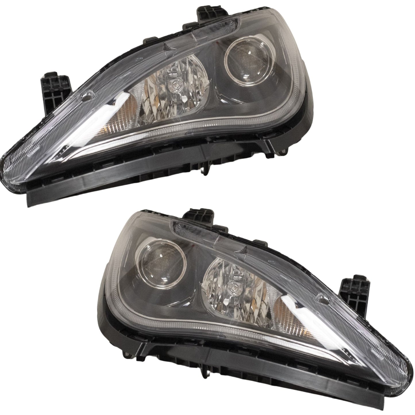 HID Combination Quad Headlight Lens and Housing With Black Bezel and Daytime Running Lights 2 Piece Set Driver Side Left Passenger Side Right For 2017-2020 Chrysler Pacifica