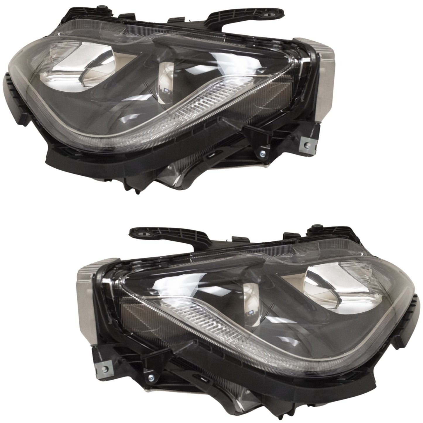 HID Combination Quad Headlight Lens and Housing With Black Bezel and Daytime Running Lights 2 Piece Set Driver Side Left Passenger Side Right For 2017-2020 Chrysler Pacifica