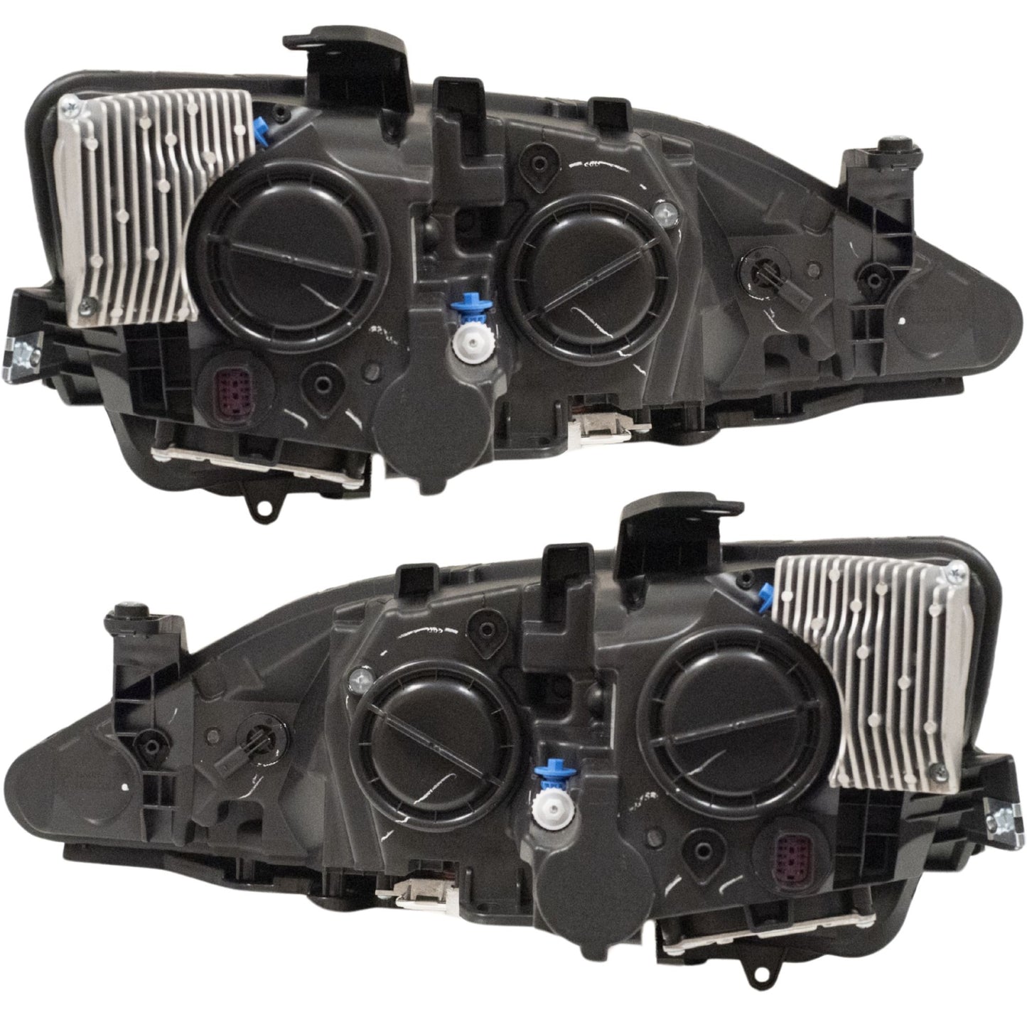 HID Combination Quad Headlight Lens and Housing With Black Bezel and Daytime Running Lights 2 Piece Set Driver Side Left Passenger Side Right For 2017-2020 Chrysler Pacifica