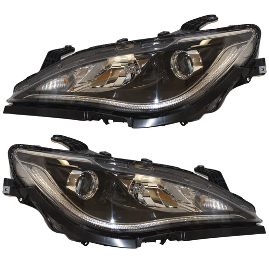 Halogen Combination Quad Headlight Lens and Housing With Chrome Bezel and Daytime Running Lights 2 Piece Set Driver Side Left Passenger Side Right For 2017-2020 Chrysler Pacifica Hybrid