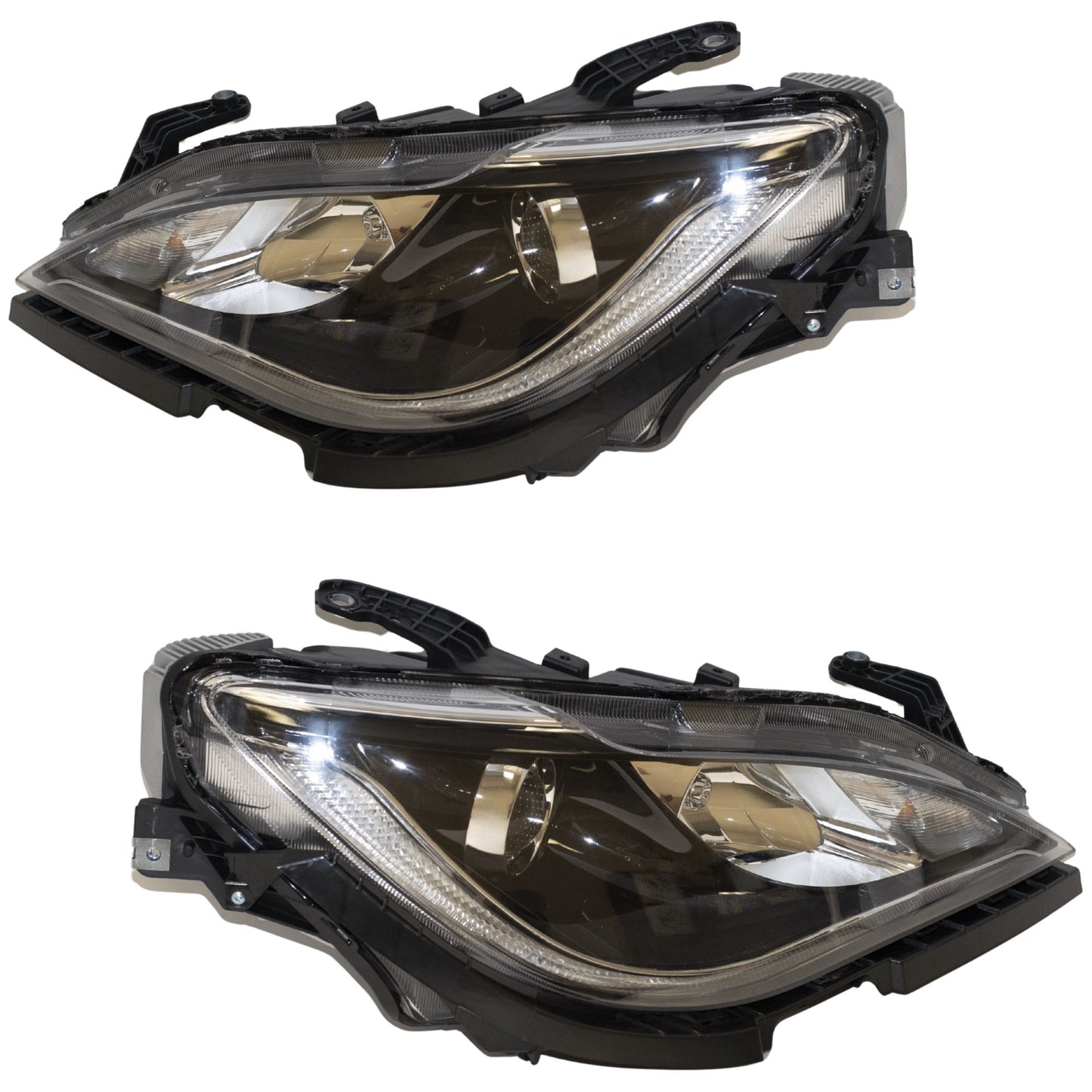 Halogen Combination Quad Headlight Lens and Housing With Chrome Bezel and Daytime Running Lights 2 Piece Set Driver Side Left Passenger Side Right For 2017-2020 Chrysler Pacifica Hybrid