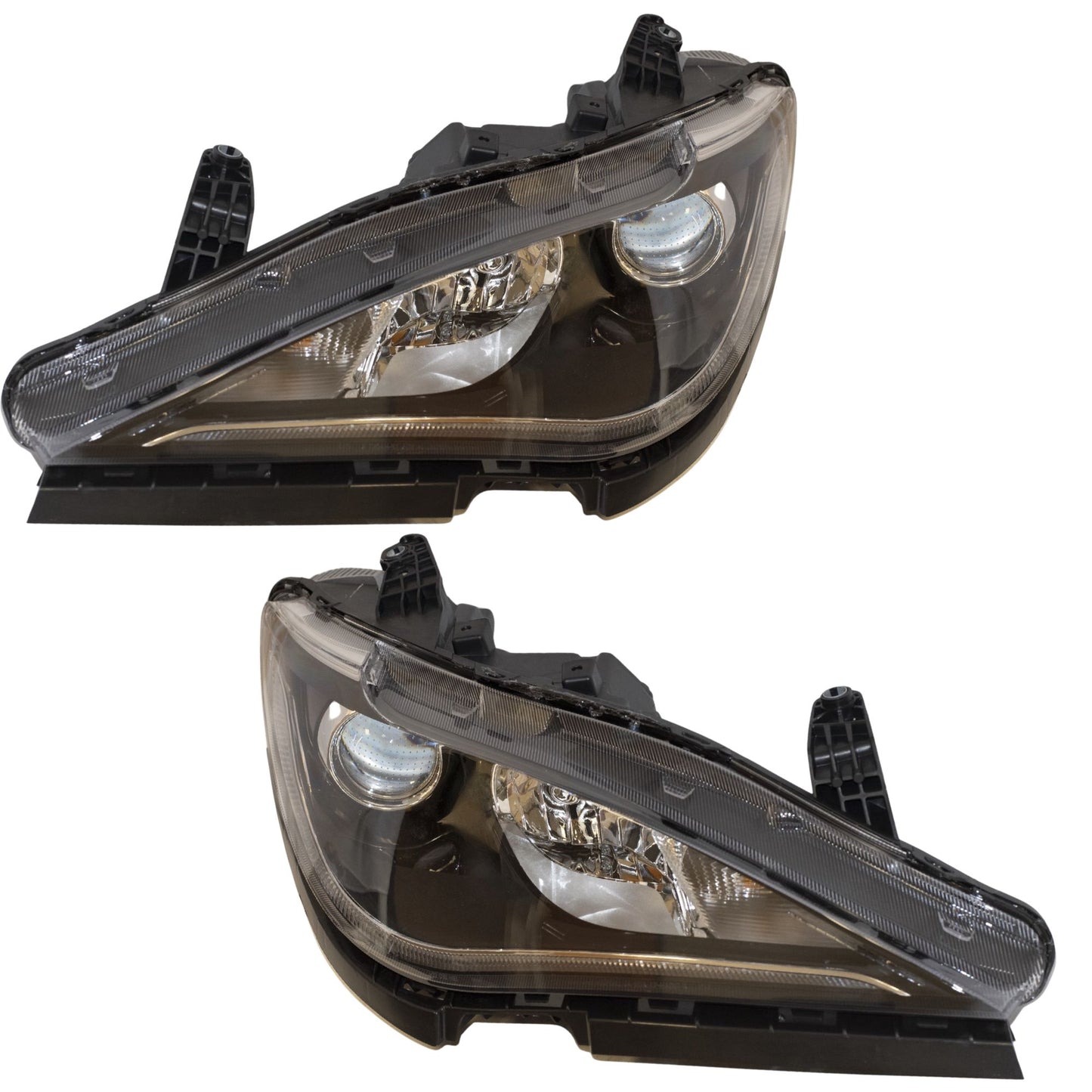 Halogen Combination Quad Headlight Lens and Housing With Chrome Bezel and Daytime Running Lights 2 Piece Set Driver Side Left Passenger Side Right For 2017-2020 Chrysler Pacifica Hybrid