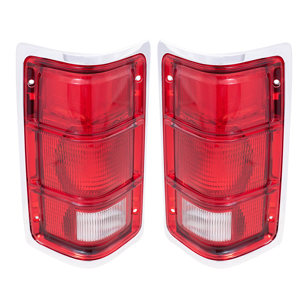 Brock Replacement Set Driver and Passenger Taillights with Chrome Bezel Compatible with 1988-1992 Dakota Pickup Truck 4482577 4482576