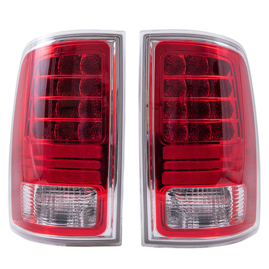 2013-2018 RAM Pickup LED Combination Tail Light Assembly Set Simple Design With Chrome Trim LH+RH 2019-2023 RAM 1500 Classic