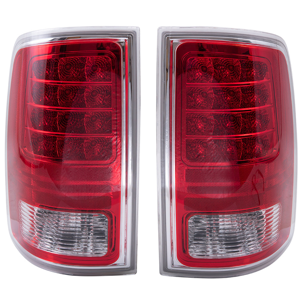 2013-2018 RAM Pickup LED Combination Tail Light Assembly Set Simple Design With Chrome Trim LH+RH 2019-2023 RAM 1500 Classic