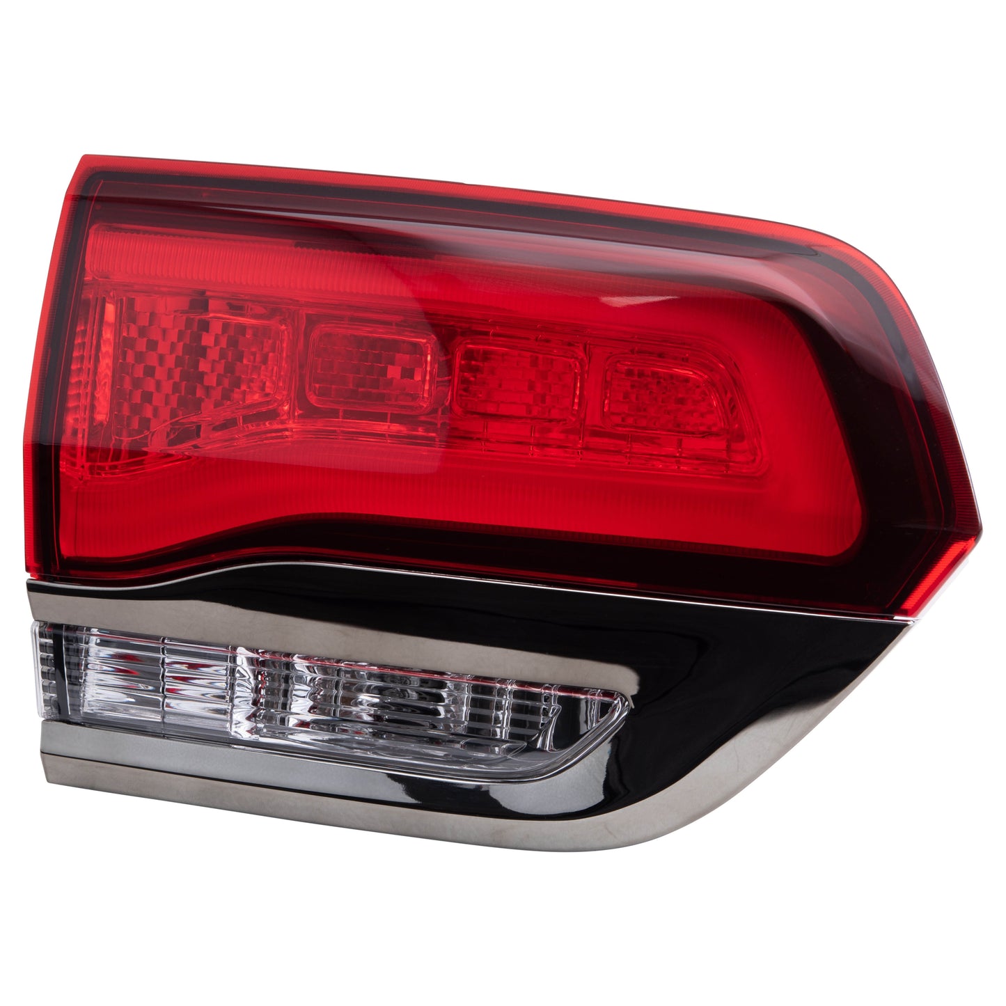 Combination Tail Light With Silver Bezel Without Platinum Insert Driver Left Liftgate Mounted For 2014-2021 Jeep Grand Cherokee Altitude/Laredo/Limited/Overland/Summit LH 2022 Jeep Grand Cherokee WK Altitude/Laredo/Limited/Overland/Summit