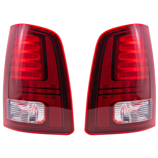 Brock Replacement Driver Left Passenger Right LED Combination Tail Light Assembly With Black Trim Set Compatible  With 2013-2018 RAM Pickup 2019-2023 RAM 1500 Classic