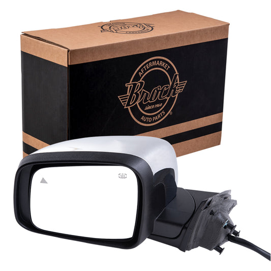 Brock Aftermarket Replacement Driver Left Power Mirror Chrome With Heat-Signal-Memory-Blind Spot Detection Without Auto Dimming Compatible With 2011-2021 Jeep Grand Cherokee Code GQU