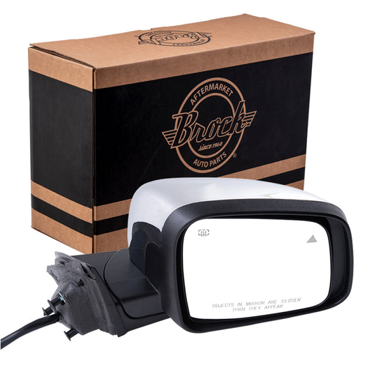 Brock Aftermarket Replacement Passenger Right Power Mirror Chrome With Heat-Signal-Memory-Blind Spot Detection Without Auto Dimming Compatible With 2011-2021 Jeep Grand Cherokee Code GQU