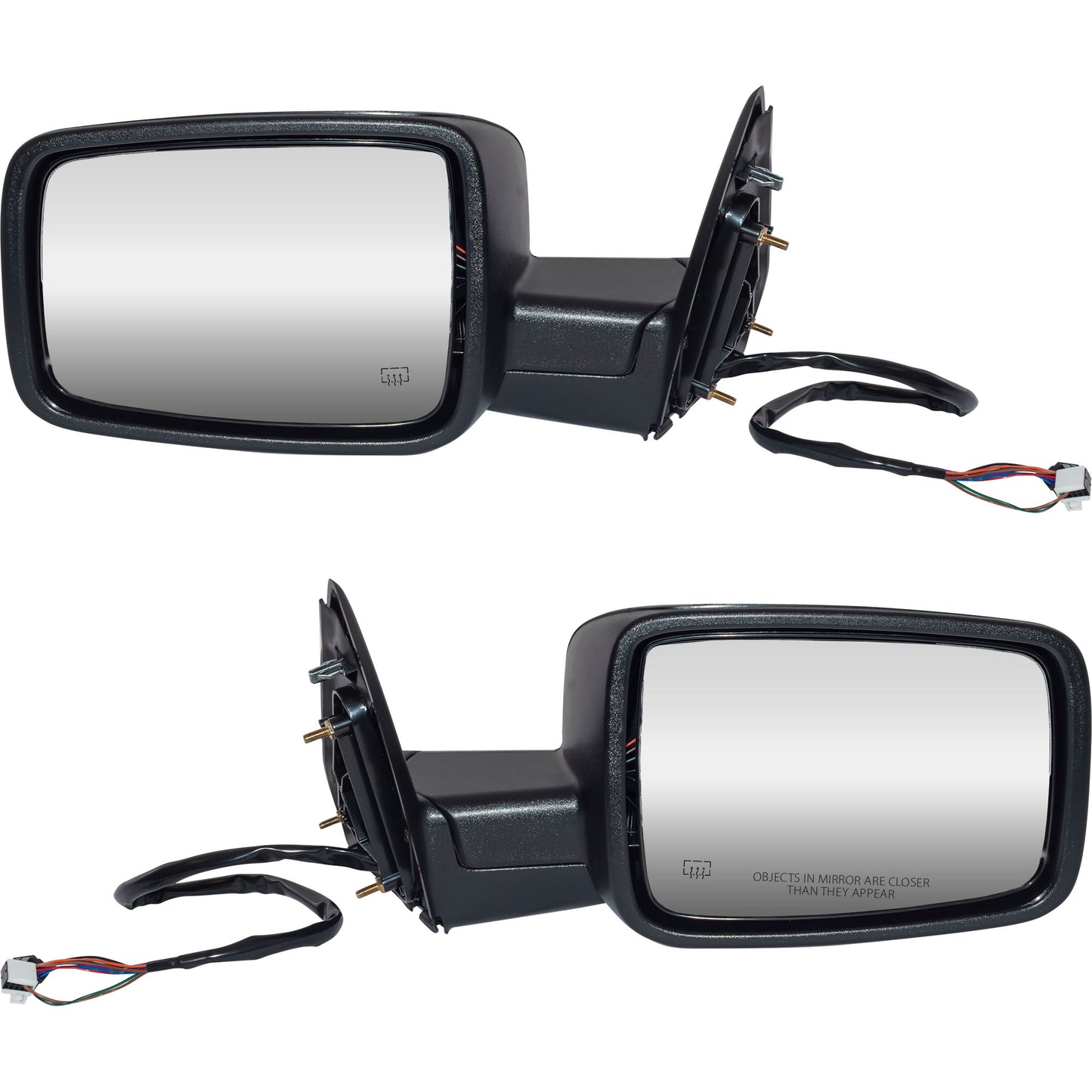 6 X 9 Power Door Mirror Textured Black With Heat-LED Turn Signal Light-Manual Folding Driver Left Passenger Right for 2009 Dodge RAM 1500 Without Towing Package