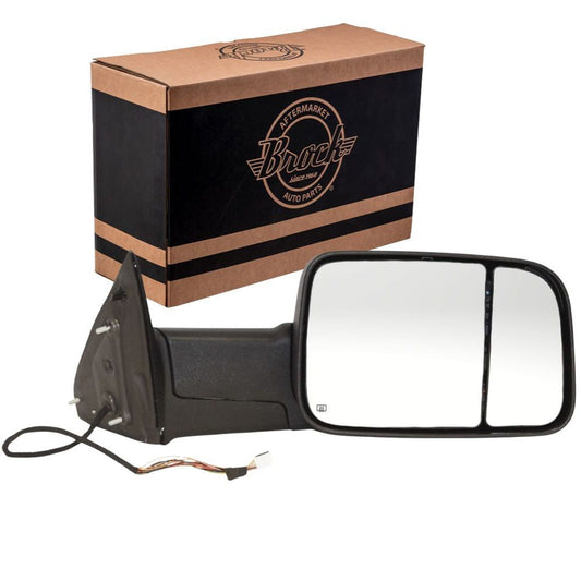 Brock Replacement Passenger Power Tow Flip-Up Mirror Heated Clear Signal Puddle Lamp Compatible with 2009-2010 1500 2010 2500 3500 2011-2012 Pickup Truck 55372071AJ 55372070AJ