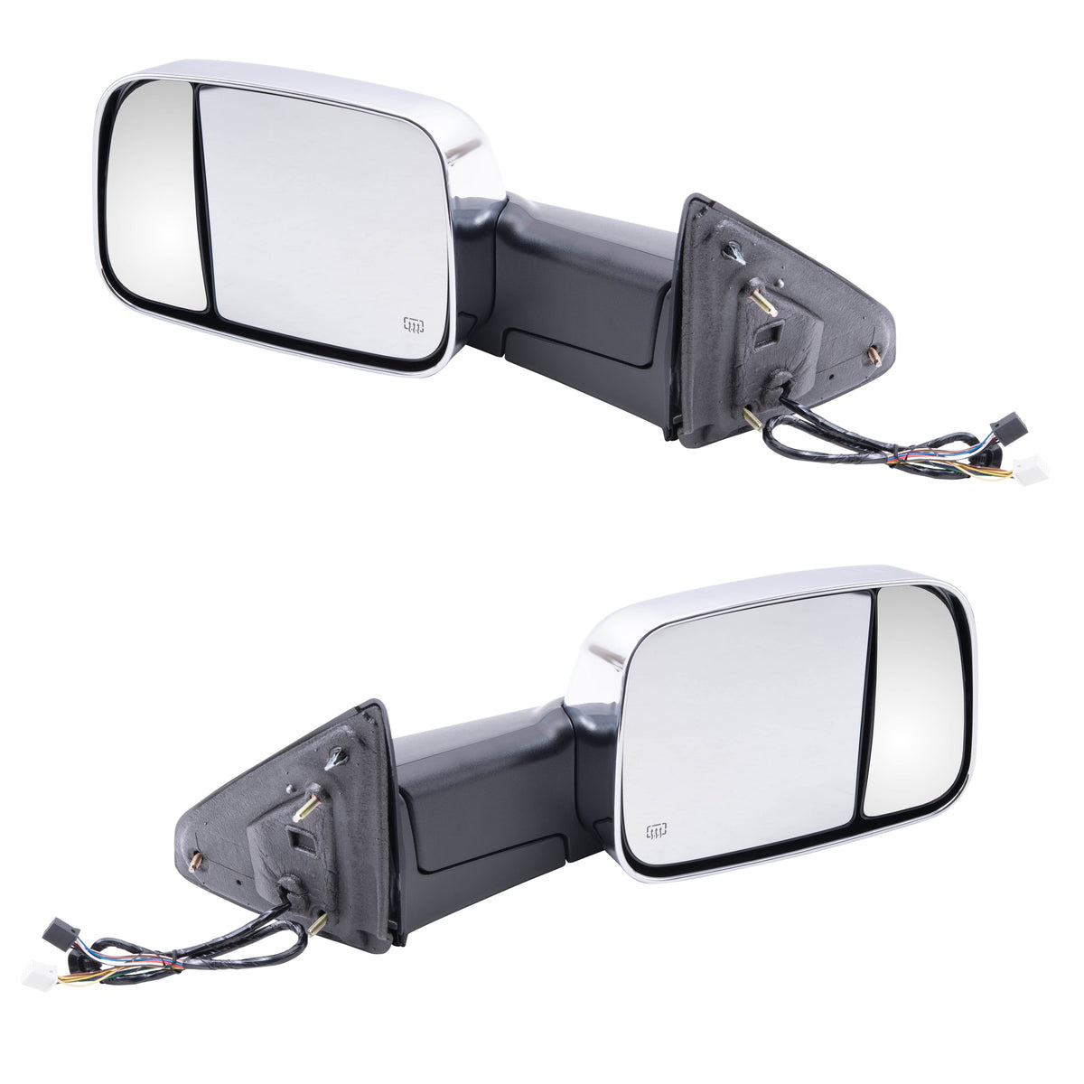 Brock Replacement Driver and Passenger Power Tow Side Mirrors Heated Signal Puddle Lamp Memory w/ Chrome Covers Compatible with 2009-2010 Pickup 2011-2012 Truck 68033735AF 68033734AF