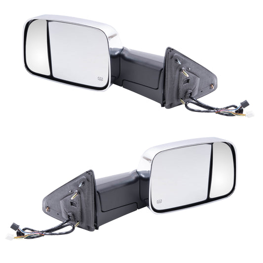 Brock Replacement Driver and Passenger Power Tow Side Mirrors Heated Signal Puddle Lamp Memory w/ Chrome Covers Compatible with 2009-2010 Pickup 2011-2012 Truck 68033735AF 68033734AF
