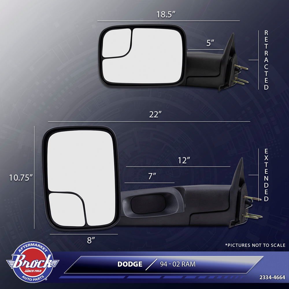 Brock Aftermarket Replacement Driver Left Passenger Right Manual Trailer Tow Mirrors Textured Black and Mounting Brackets 4 Piece Set Compatible with 1994-2001 Dodge 1500