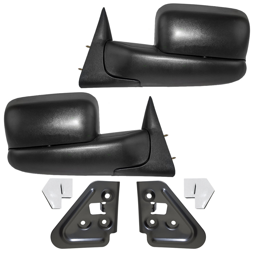 Brock Aftermarket Replacement Driver Left Passenger Right Manual Trailer Tow Mirrors Textured Black and Mounting Brackets 4 Piece Set Compatible with 1994-2001 Dodge 1500