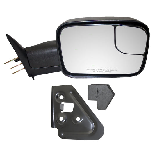 Brock Replacement Passenger Side Manual Trailer Tow Mirror Textured Black and Mounting Bracket Compatible with 1994-2001 1500 & 1994-2002 2500/3500 55156128AC 55156334AD
