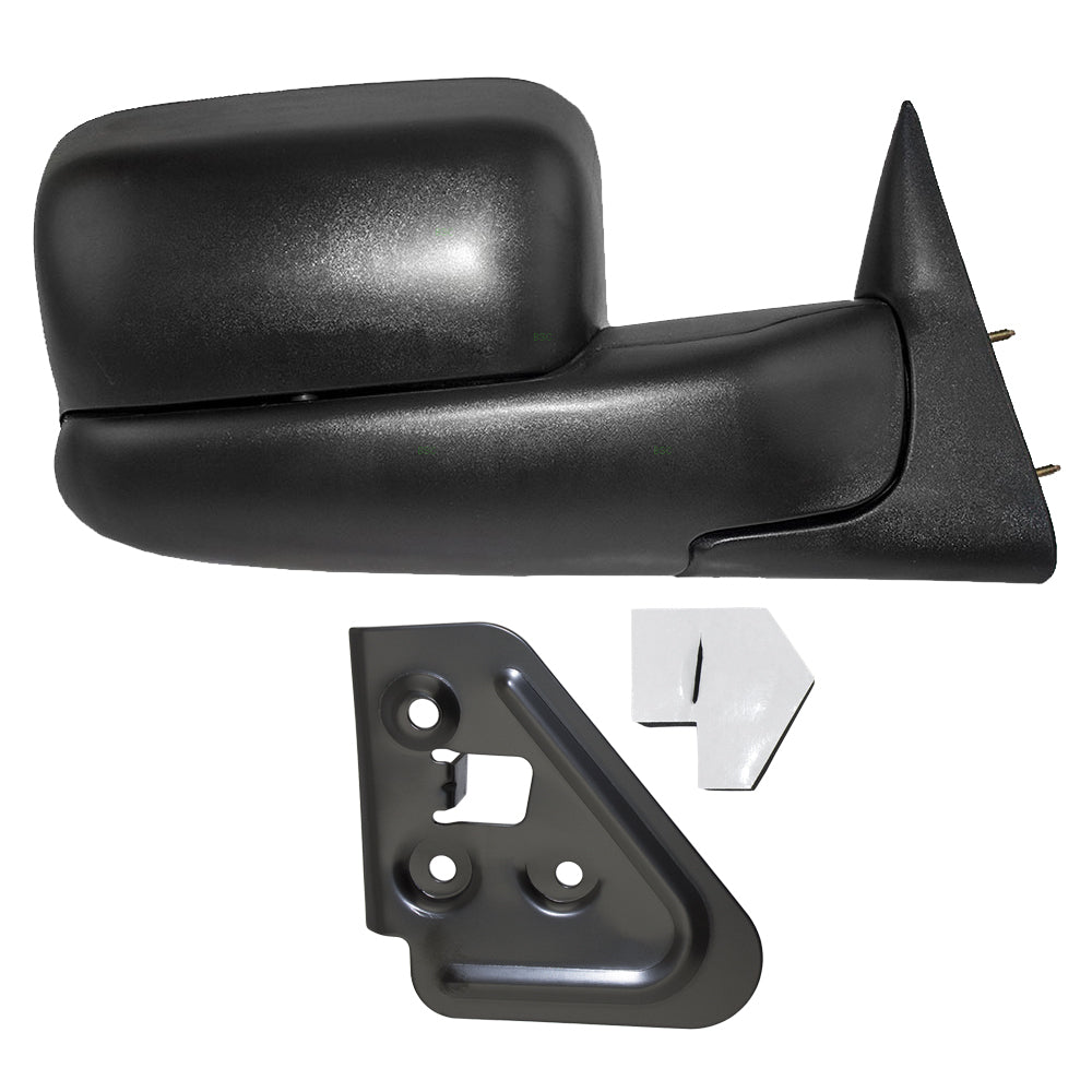 Brock Replacement Passenger Side Manual Trailer Tow Mirror Textured Black and Mounting Bracket Compatible with 1994-2001 1500 & 1994-2002 2500/3500 55156128AC 55156334AD