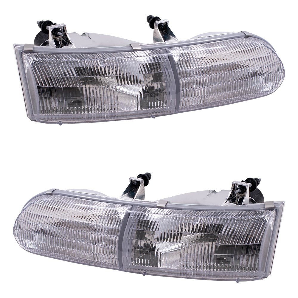 Brock Replacement Driver and Passenger Side Halogen Headlight Assemblies Compatible with 1992-1995 Ford Taurus