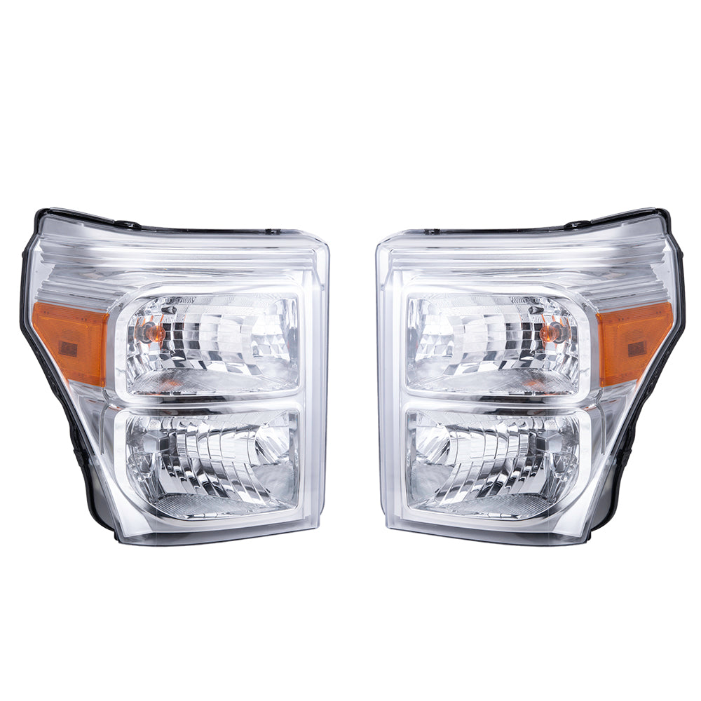 Brock Replacement Driver Left Passenger Right Halogen Combination Headlight Assembly Set Compatible With 2011-2016 Ford F-Series Super Duty