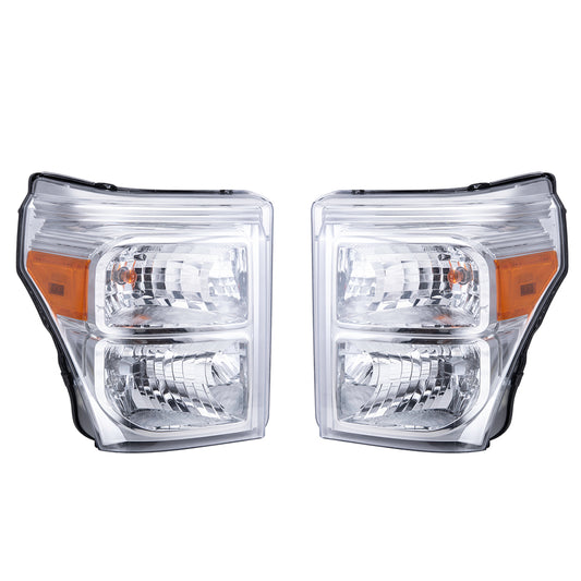 Brock Replacement Driver Left Passenger Right Halogen Combination Headlight Assembly Set Compatible With 2011-2016 Ford F-Series Super Duty
