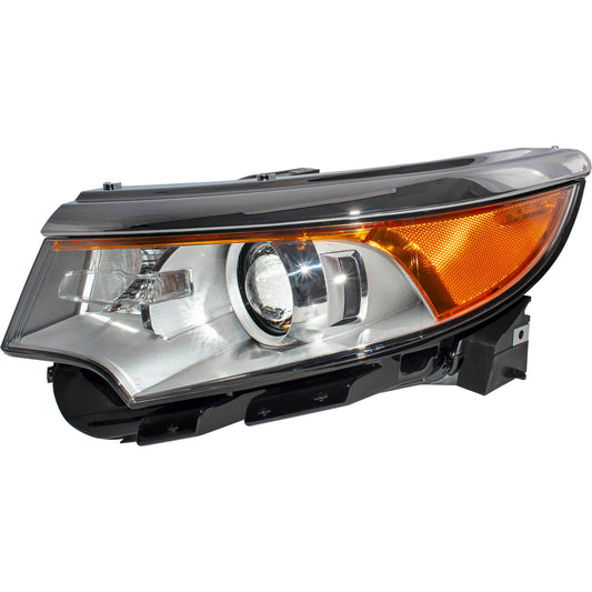 Halogen Combination Headlight Assembly With Chrome Bezel Driver Side Left For 2011-2014 Ford Edge SE/Limited/SEL