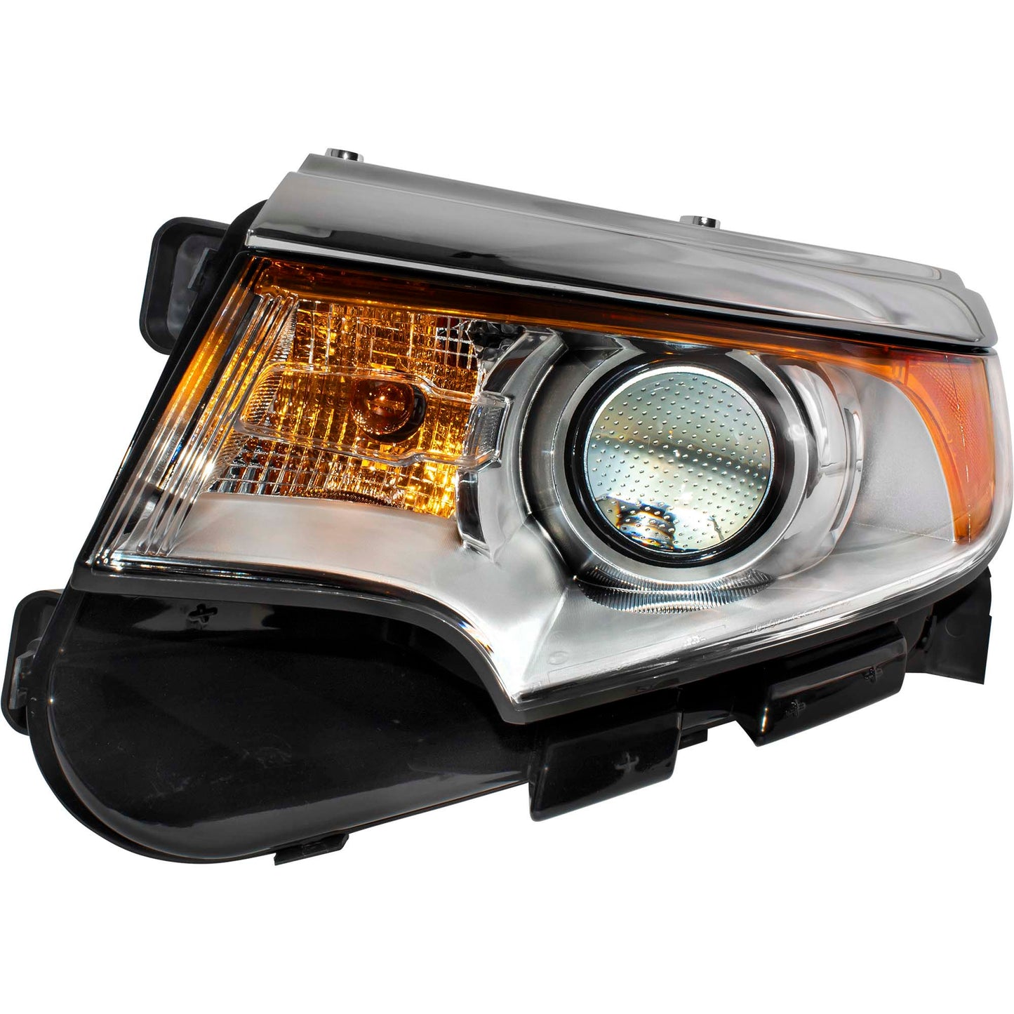 Halogen Combination Headlight Assembly With Chrome Bezel Driver Side Left For 2011-2014 Ford Edge SE/Limited/SEL