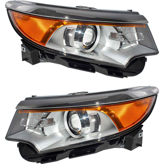 Halogen Combination Headlight Assembly With Chrome Bezel Set Driver Side Left Passenger Side Right For 2011-2014 Ford Edge SE/Limited/SEL
