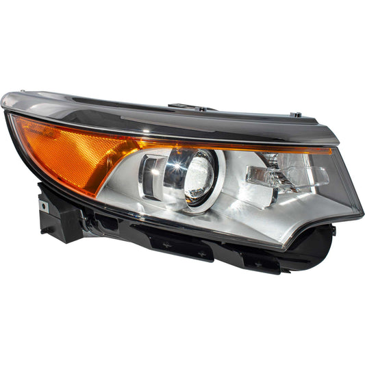 Halogen Combination Headlight Assembly With Chrome Bezel Passenger Side Right For 2011-2014 Ford Edge SE/Limited/SEL