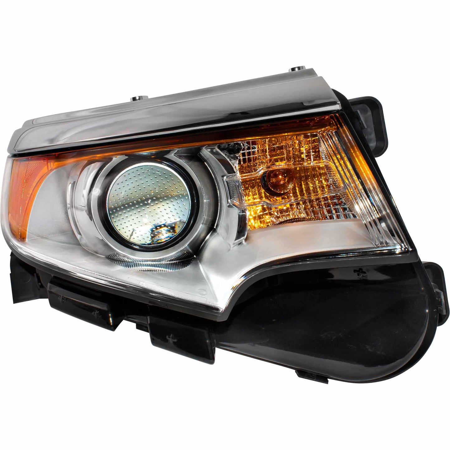 Halogen Combination Headlight Assembly With Chrome Bezel Passenger Side Right For 2011-2014 Ford Edge SE/Limited/SEL