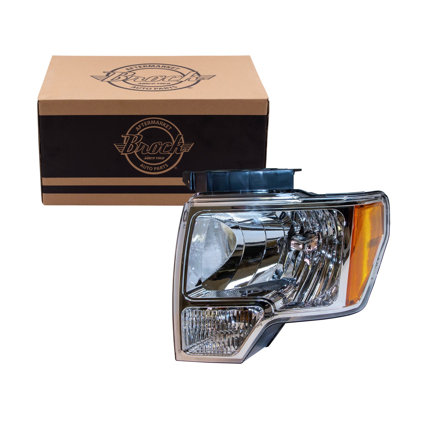 Halogen Combination Headlight Assembly Driver Left With Chrome Trim For 2009-2014 Ford F-150