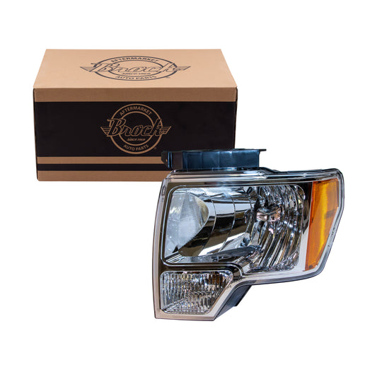 Halogen Combination Headlight Assembly Driver Left With Chrome Trim For 2009-2014 Ford F-150