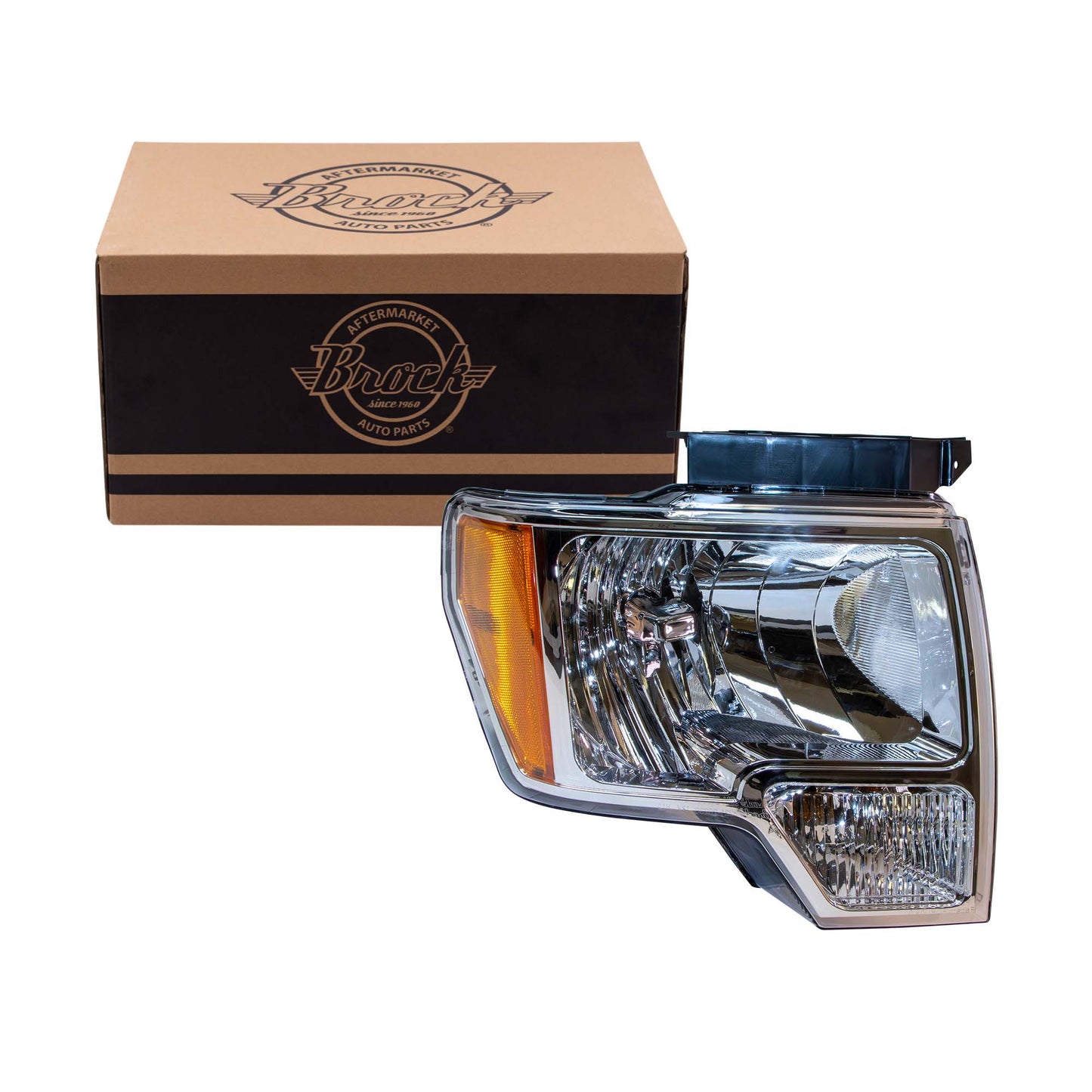 Halogen Combination Headlight Assembly Passenger Right With Chrome Trim For 2009-2014 Ford F-150