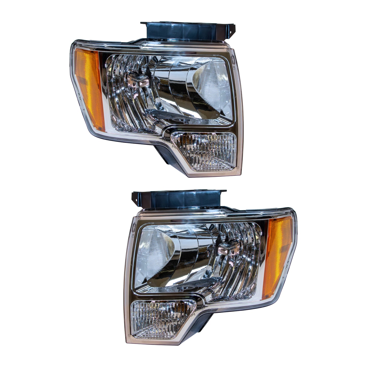 Halogen Combination Headlight Assembly Set Driver Left Passenger Right With Chrome Trim for 2009-2014 Ford F-150