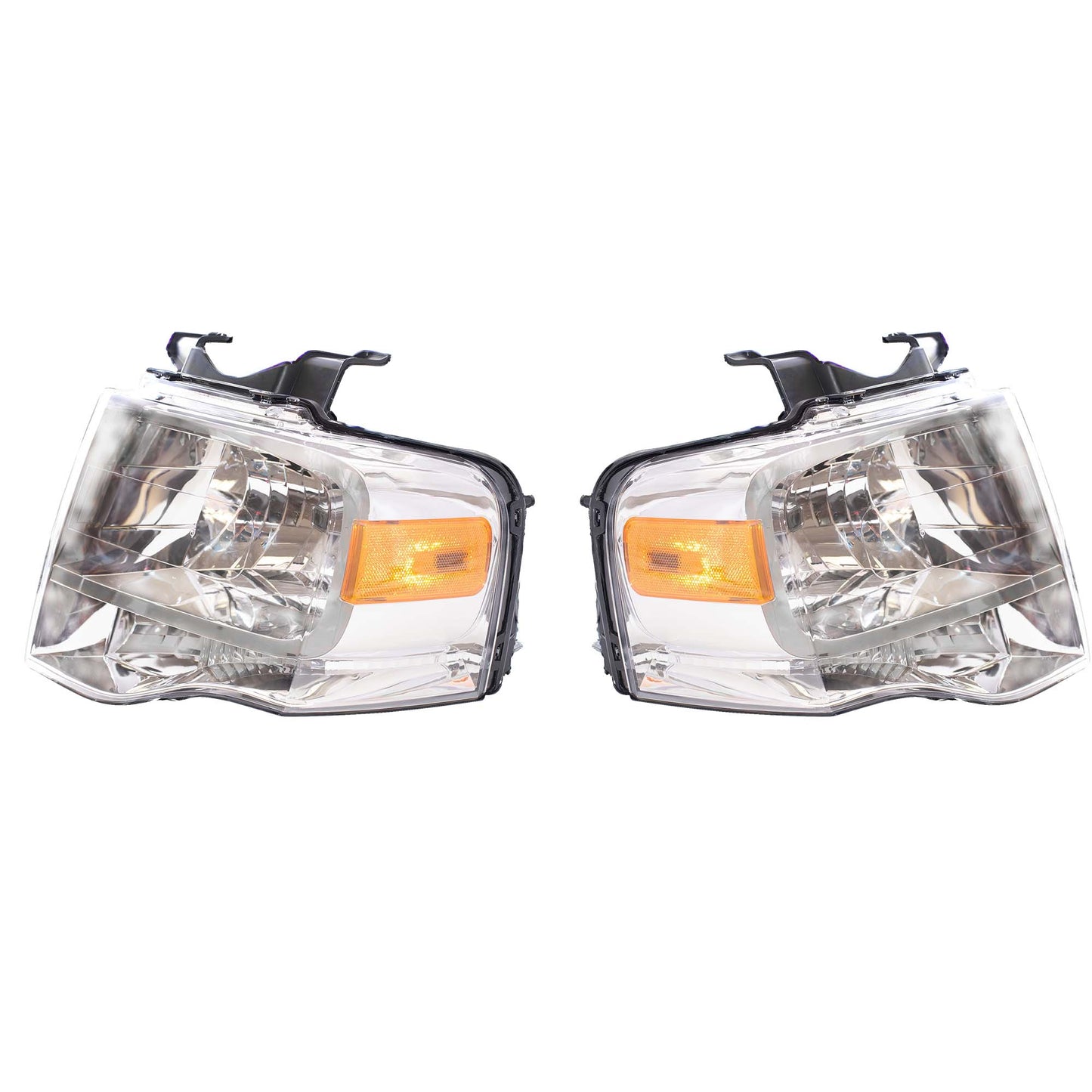 Brock Aftermarket Replacement Driver Left Passenger Right Halogen Combination Headlight Assembly With Chrome Bezel Set Compatible With 2007-2014 Ford Expedition