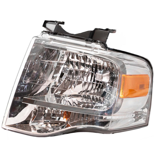 Brock Aftermarket Replacement Driver Left Halogen Combination Headlight Assembly With Chrome Bezel Compatible With 2007-2014 Ford Expedition