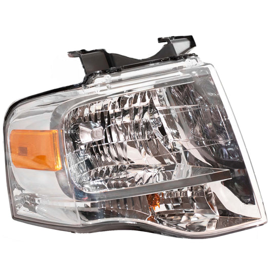 Brock Aftermarket Replacement Passenger Right Halogen Combination Headlight Assembly With Chrome Bezel Compatible With 2007-2014 Ford Expedition