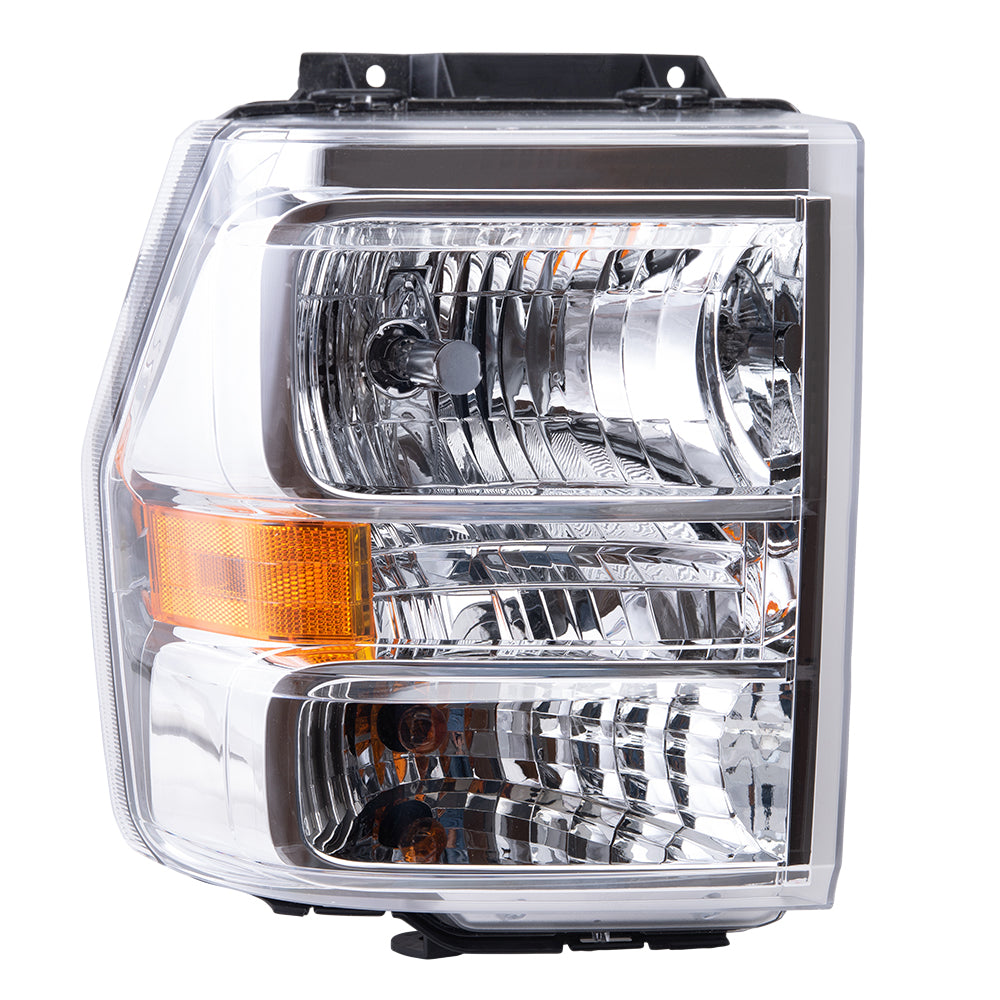 Brock Aftermarket Replacement Passenger Right Halogen Combination Headlight Assembly With Chrome Bezel Compatible With 2007-2014 Ford Expedition