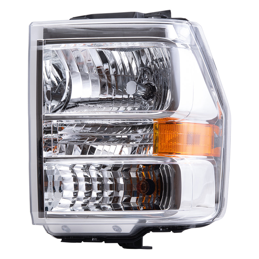 Brock Aftermarket Replacement Driver Left Halogen Combination Headlight Assembly With Chrome Bezel Compatible With 2007-2014 Ford Expedition
