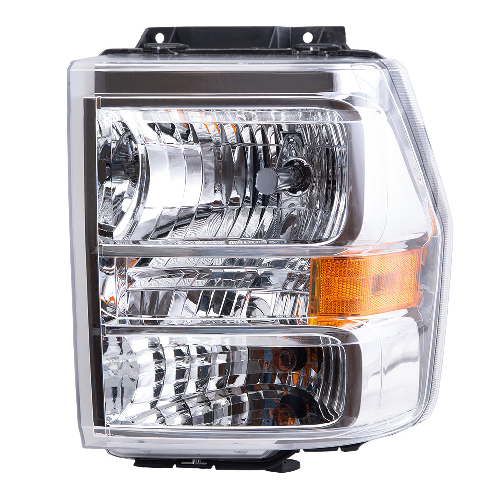 Brock Aftermarket Replacement Driver Left Halogen Combination Headlight Assembly With Chrome Bezel Compatible With 2007-2014 Ford Expedition