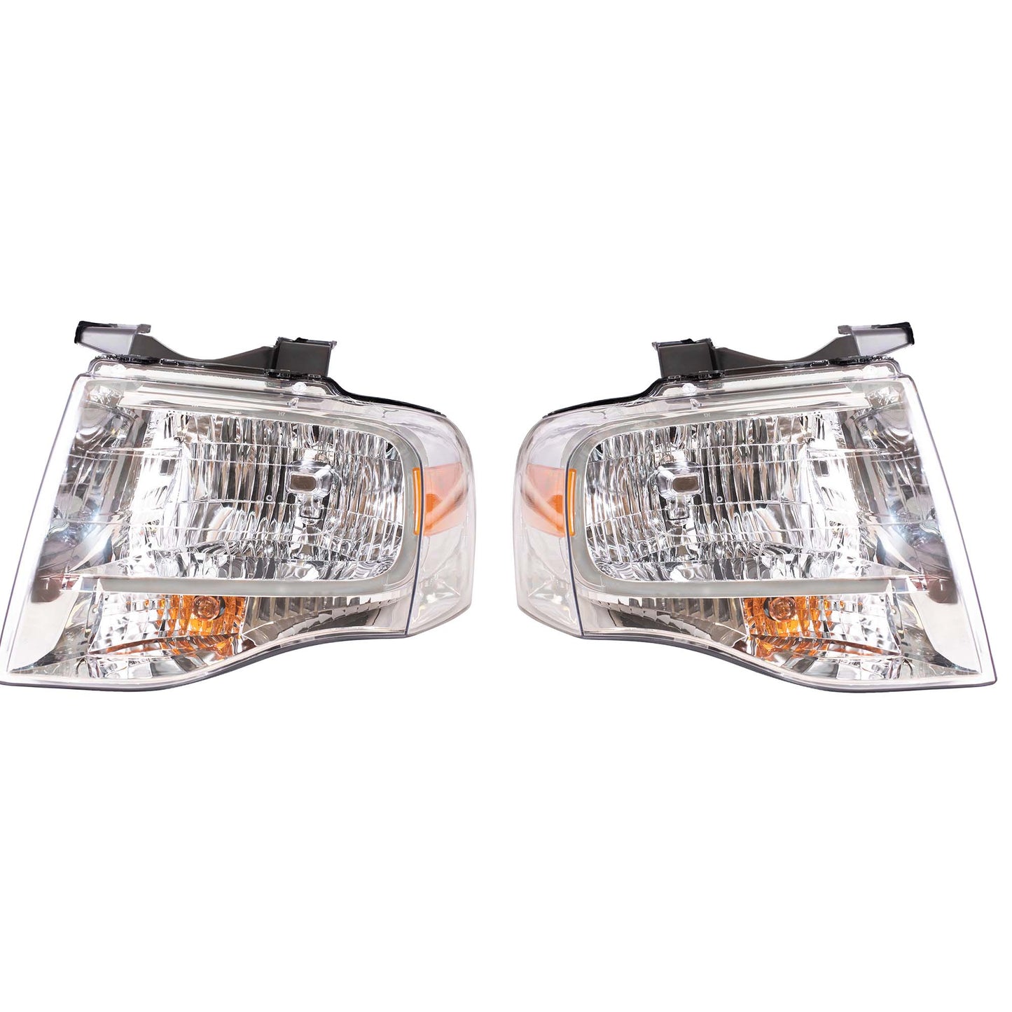 Brock Aftermarket Replacement Driver Left Passenger Right Halogen Combination Headlight Assembly With Chrome Bezel Set Compatible With 2007-2014 Ford Expedition