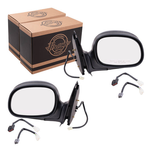 Brock Aftermarket Replacement Pair of Power Mirror Paint To Match Cap Black Without Heat-Signal With Adapter Set Compatible With 1997-2003 Ford F-150 Standard Cab/Extended Cab - Does Not Fit SuperCrew