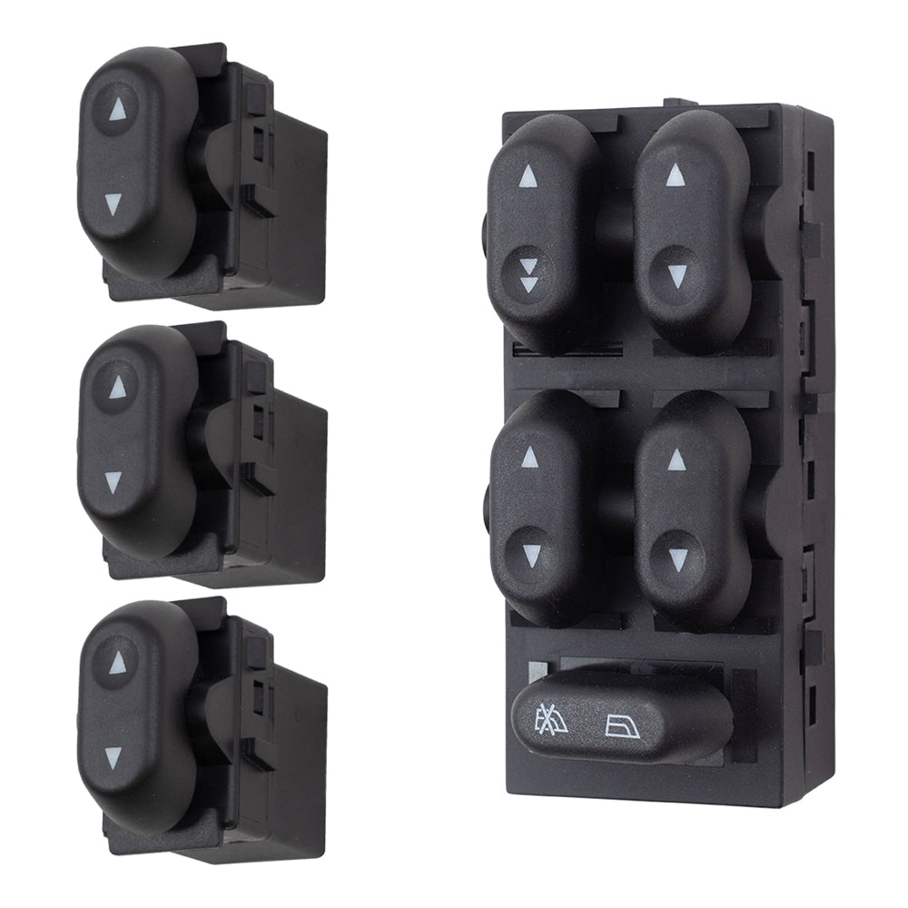 Brock Replacement Power Window Switches 4 Piece Set Compatible with 2003-2008 Ford Crown Victoria