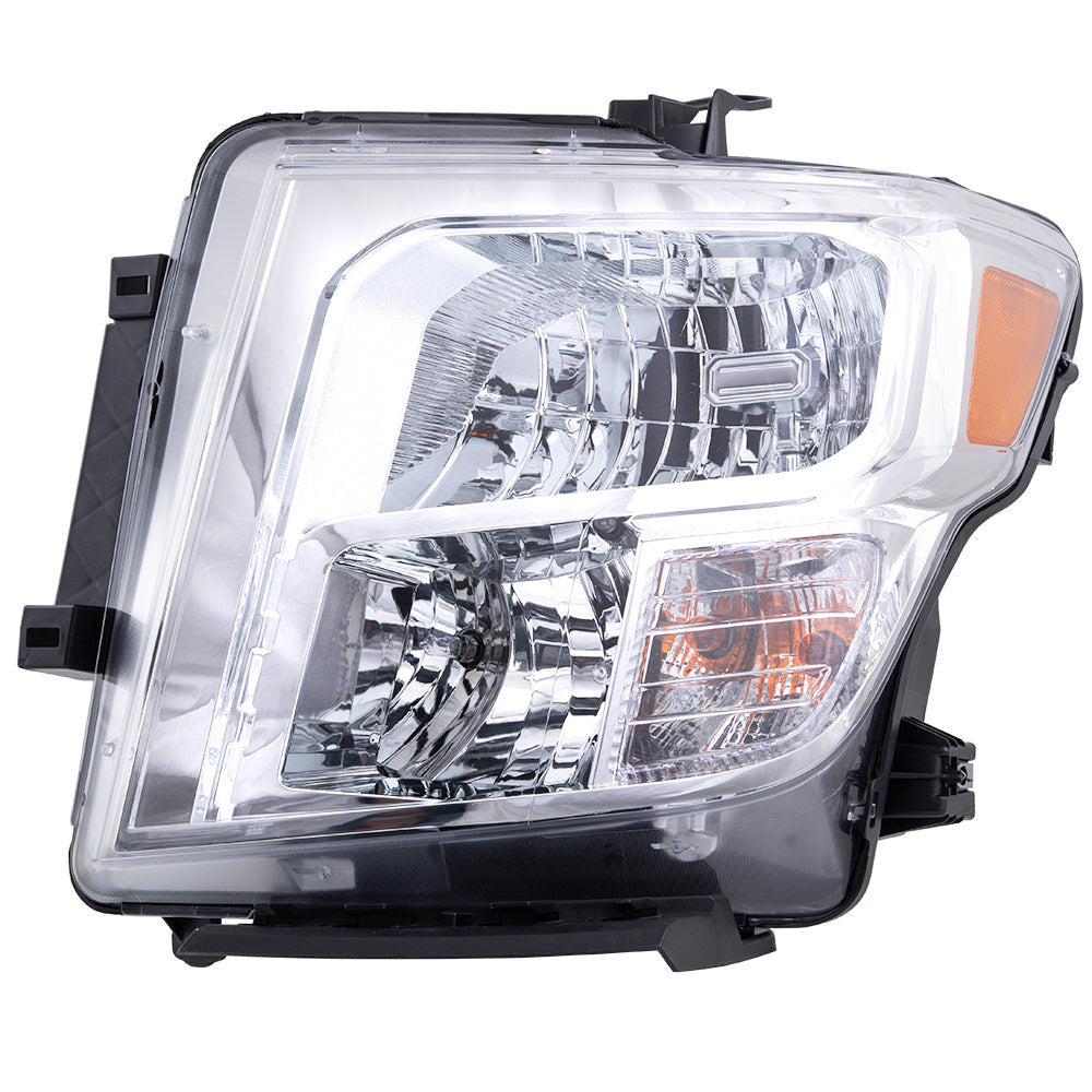 Brock Replacement Driver and Passenger Side Halogen Combination Headlight Assemblies Compatible with 2017-2019 Nissan Titan/ 2016-2019 Titan XD